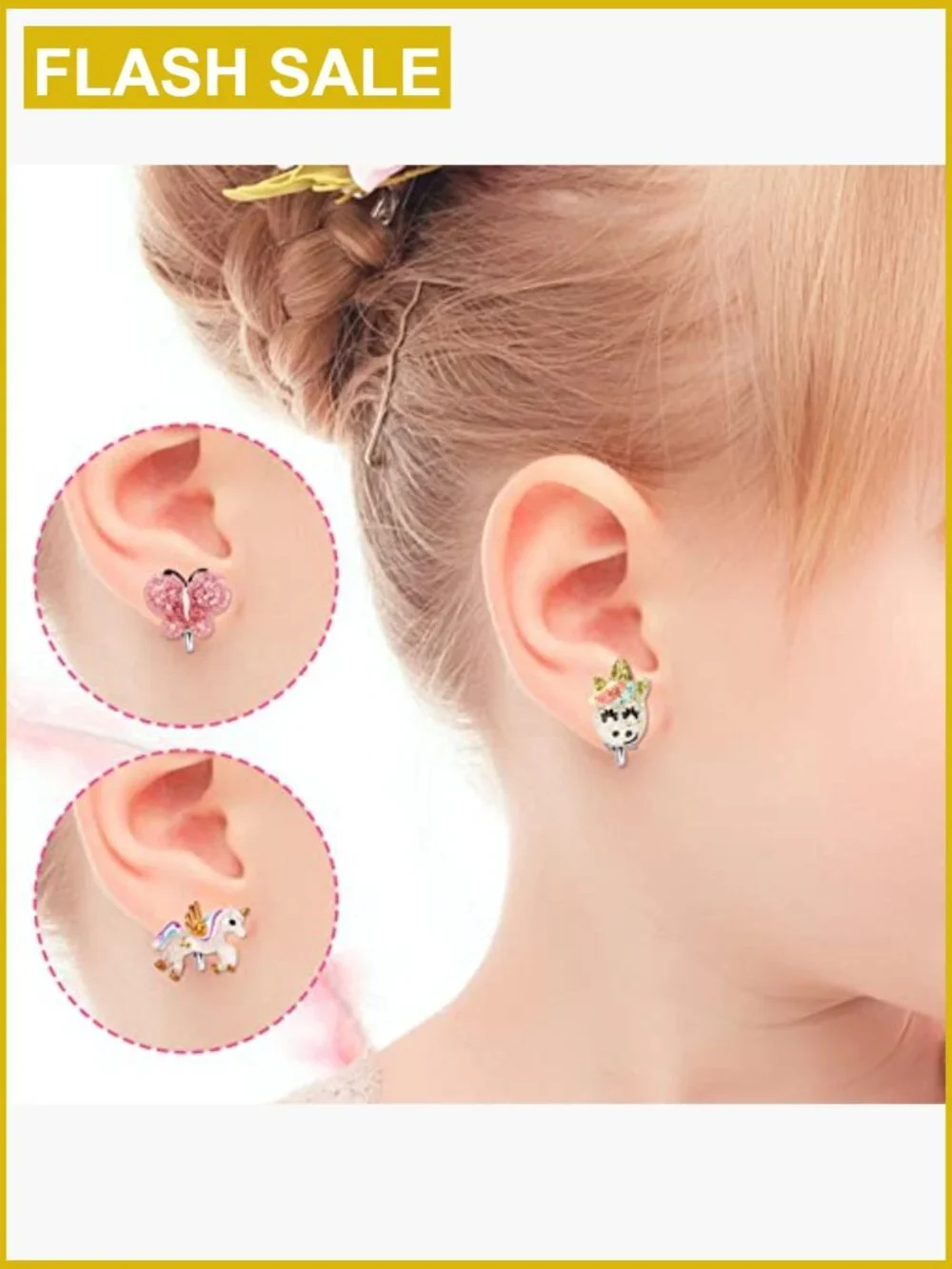 6 Pairs Clip On Earrings for Little Girls Unicorn Butterfly Strawberry